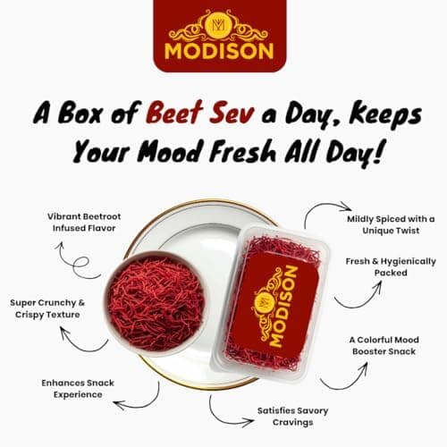 MODISON Beet Sev Indian Namkeen Beetroot Flavoured Snack 180g thumbnail 3