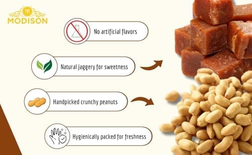 MODISON Peanut Chikki Indian Sweets Protein Brittle 180g thumbnail 4