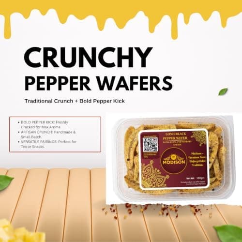 MODISON Long Black Pepper Wafer Indian Snacks Crispy Kela 180g thumbnail 3