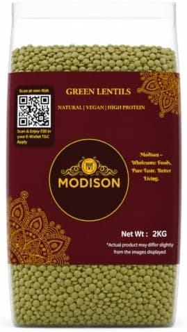 MODISON Green Lentils Whole Pulses High Fibre Protein 2KG thumbnail 1