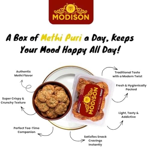 MODISON Methi Puri Indian Snacks Crispy Fenugreek Crackers 180g thumbnail 2