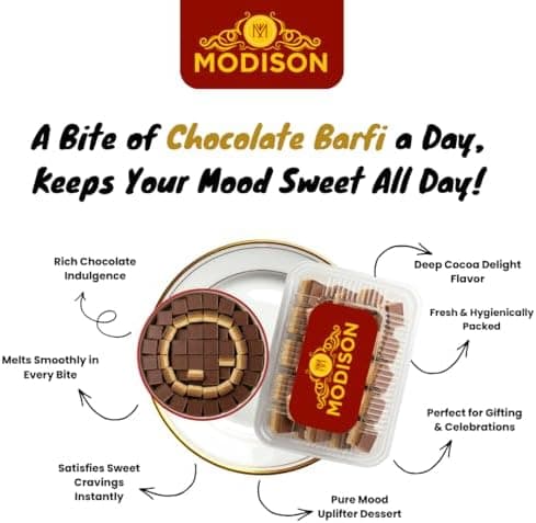 MODISON Chocolate Barfi Indian Sweets Milk Mithai 8 Piece 370g thumbnail 2