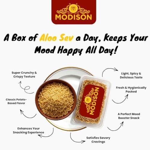 MODISON Aloo Sev Indian Snacks Spiced Potato Noodles 180g thumbnail 6