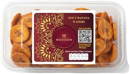 MODISON Spicy Banana Wafers Indian Snacks Crispy Chips 180g