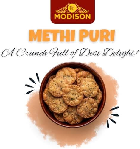 MODISON Methi Puri Indian Snacks Crispy Fenugreek Crackers 180g thumbnail 4