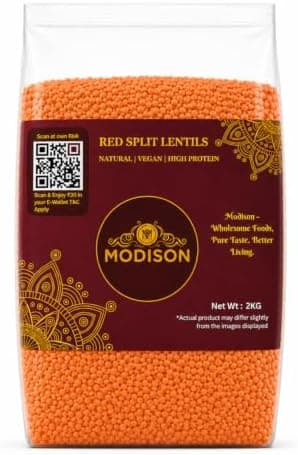 MODISON Red Split Lentils Masoor Dal High Fibre Protein 2KG thumbnail 1