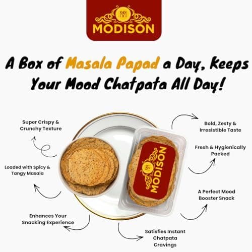 MODISON Masala Papad Indian Snacks Spicy Lentil Crackers 180g thumbnail 6