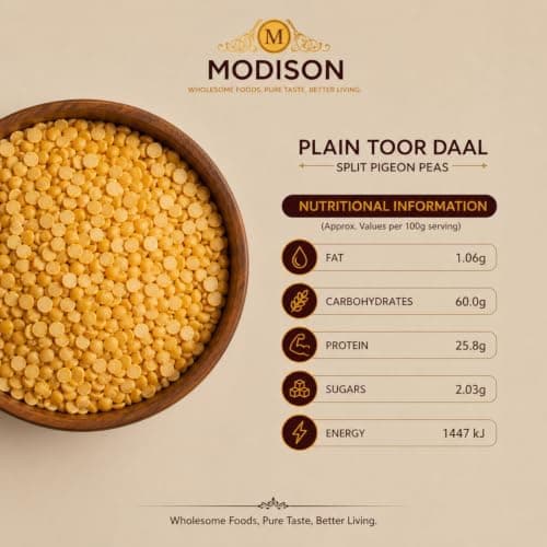 MODISON Plain Toor Daal Split Pigeon Peas High Fibre 2KG thumbnail 6