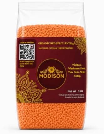 MODISON Red Split Lentils Masoor Dal High Fibre Protein 1KG thumbnail 1