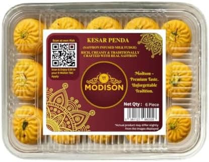 MODISON Kesar Penda Indian Sweets Saffron Milk Mithai 6 Piece thumbnail 1