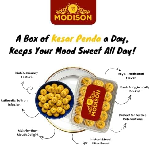 MODISON Kesar Penda Indian Sweets Saffron Milk Mithai 4 Piece 180g thumbnail 2