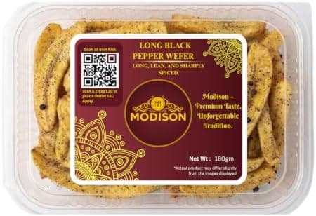 MODISON Long Black Pepper Wafer Indian Snacks Crispy Kela 180g thumbnail 1