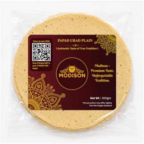 MODISON Plain Urad Papad Indian Papad Crispy Lentil Wafer 200g thumbnail 1