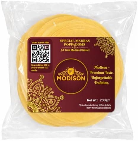 MODISON Special Madras Poppadoms Indian Papad Crispy Lentil Wafer 200g thumbnail 1