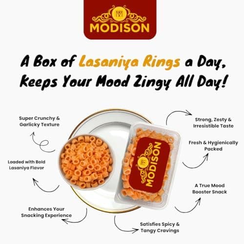 MODISON Lasaniya Ring Indian Namkeen Garlic Flavoured Snack 180g thumbnail 2