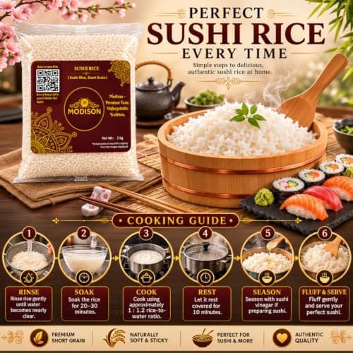 MODISON Sushi Rice Short Grain Rice Gluten Free Vegan 1kg thumbnail 7