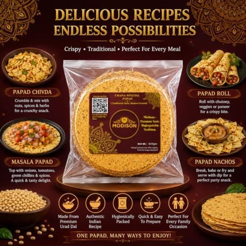 MODISON Chana Special Indian Papad Black Pepper Lentil Wafer 400g thumbnail 6