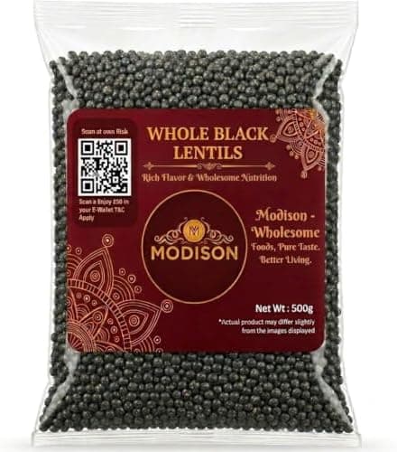 MODISON Whole Black Lentils Pulses High Fibre Nutrition 500g thumbnail 1