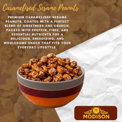 MODISON Caramelised Sesame Peanuts Indian Snacks Sweet Crunchy 400g thumbnail 6