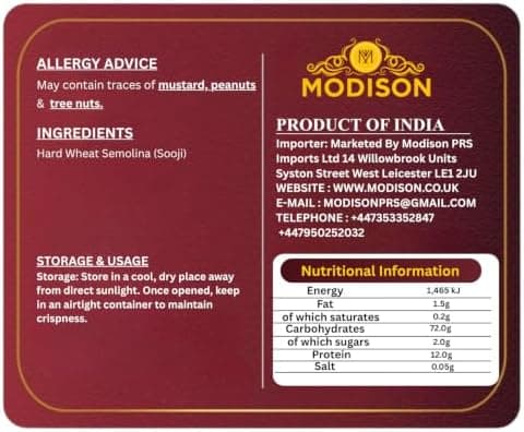 MODISON Seviyan Vermicelli Hard Wheat Semolina Pasta 1kg thumbnail 2