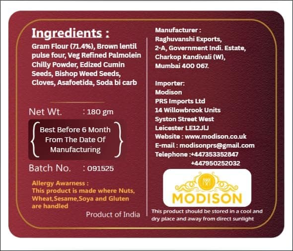 MODISON Ratlami Sev Indian Snacks Spicy Besan Noodles 180g thumbnail 7