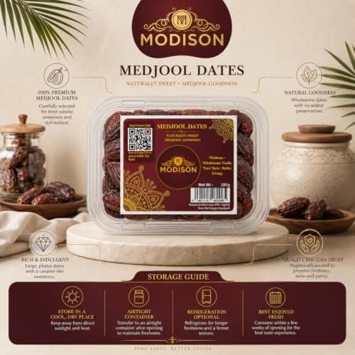 MODISON Medjool Dates Indian Dry Fruit Jumbo Khajoor Natural 180g thumbnail 6