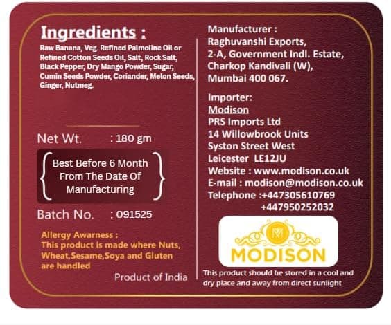 MODISON Spicy Banana Wafers Indian Snacks Crispy Chips 180g thumbnail 6