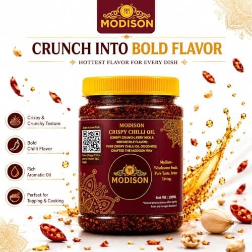 MODISON Crispy Chilli Oil 190ml – Spicy Chilli Crunch Condiment with Crispy Garlic | Bold Flavor & Crunch | Ideal for Noodles, Ramen, Dumplings & Rice Bowls | Vegan Friendly (190ml) thumbnail 4