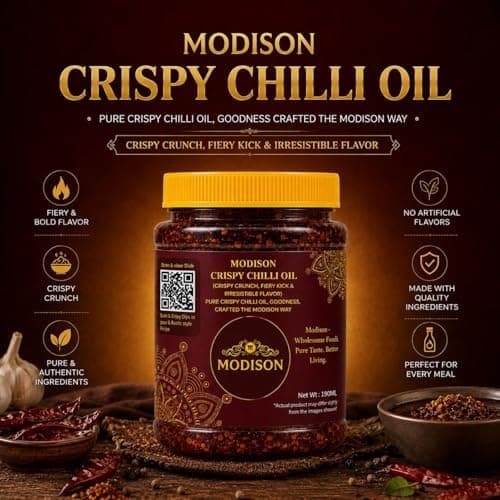 MODISON Crispy Chilli Oil 190ml – Spicy Chilli Crunch Condiment with Crispy Garlic | Bold Flavor & Crunch | Ideal for Noodles, Ramen, Dumplings & Rice Bowls | Vegan Friendly (190ml) thumbnail 5