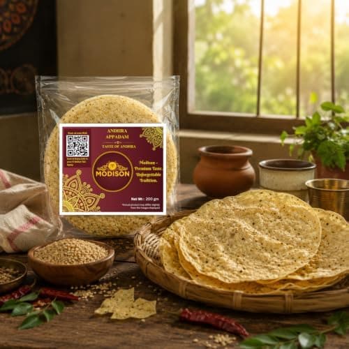 MODISON Andhra Appadam Indian Papad Crispy Lentil Wafer 200g thumbnail 3