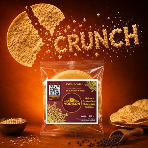 MODISON Plain Pappadoms Indian Papad Thin Crispy Wafer 300g thumbnail 4