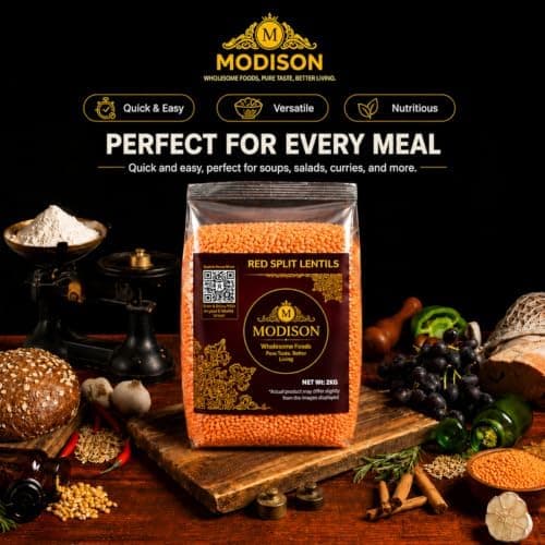 MODISON Red Split Lentils Masoor Dal High Fibre Protein 2KG thumbnail 5