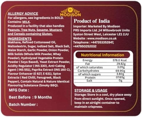 MODISON Roasted Makhana Healthy Snacks Smoky Barbeque Masala 80g thumbnail 2