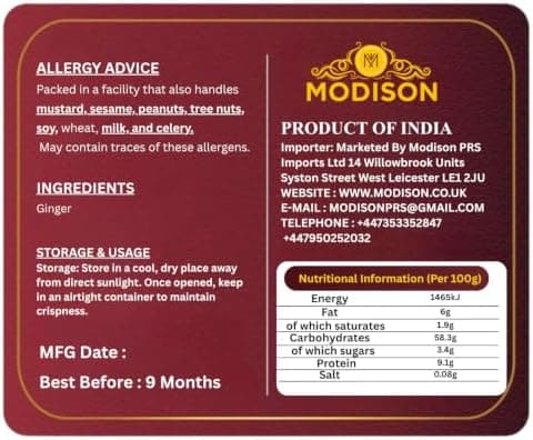 MODISON Ground Ginger Powder 500g – Natural Ginger Root Spice for Baking, Cooking, Tea & Drinks | Aromatic Seasoning for Curries, Soups & Sauces | Vegan Gluten Free for Everyday Recipes & Meals thumbnail 2