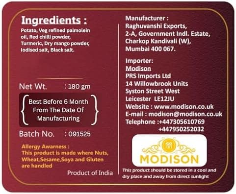 MODISON Potato Sali Masala Indian Snacks Crunchy Aloo Lachha 180g thumbnail 7