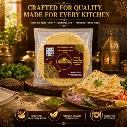 MODISON Jeera Papad Indian Papad Cumin Lentil Wafer 200g thumbnail 5
