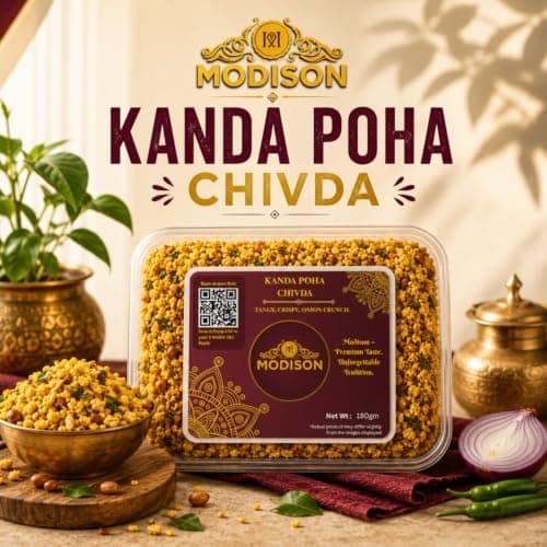 MODISON Kanda Poha Chivda Indian Namkeen Crispy Cashew Raisin 180g thumbnail 3