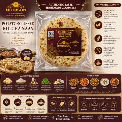MODISON Potato Stuffed Kulcha Naan Traditional Flatbread Frozen 320g thumbnail 3