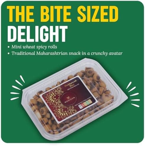MODISON Bhakharwadi Mini Indian Snacks Spicy Wheat Rolls 180g thumbnail 2