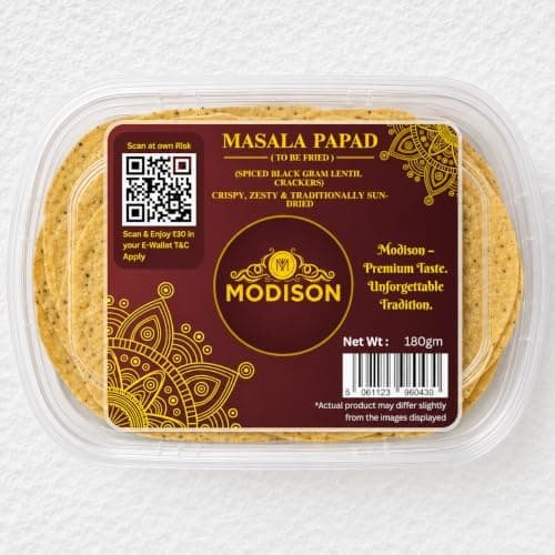 MODISON Masala Papad Indian Snacks Spicy Lentil Crackers 180g thumbnail 1