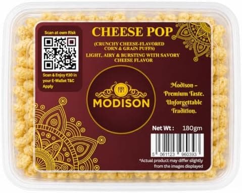 MODISON Cheese Pop Indian Snacks White Cheddar Puffs 180g thumbnail 1