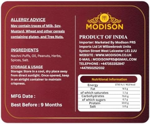 MODISON Healthy Nachni Bhel Indian Namkeen Crispy Ragi Puff 180g thumbnail 2