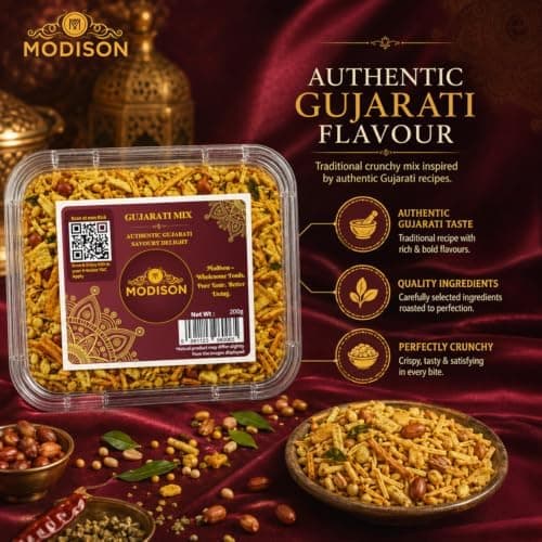 MODISON Gujarati Mix Indian Namkeen Snack Traditional Savoury 200g thumbnail 3