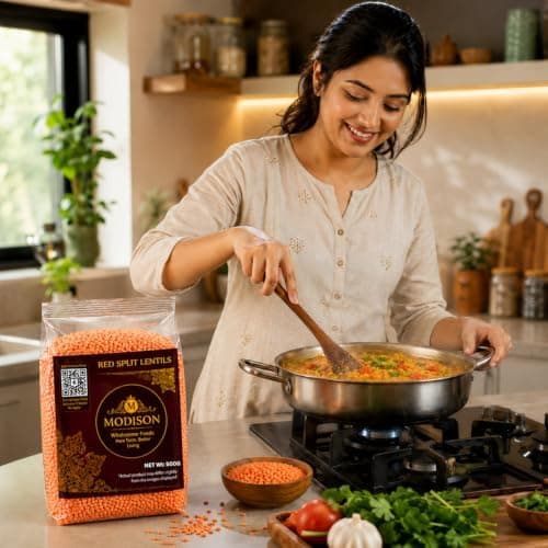 MODISON Red Split Lentils Masoor Dal High Fibre Pack 5x500g thumbnail 4