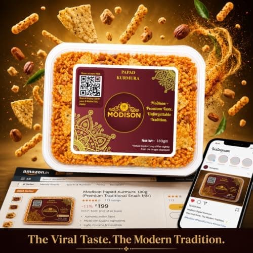 MODISON Papad Kurmura Indian Namkeen Crispy Puffed Rice 180g thumbnail 3