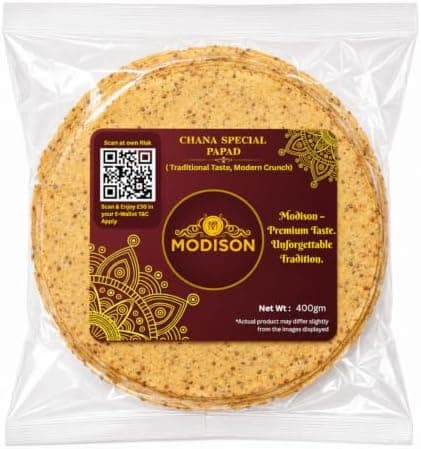 MODISON Chana Special Indian Papad Black Pepper Lentil Wafer 400g thumbnail 1