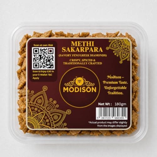 MODISON Methi Sakkarpara Indian Snacks Crispy Fenugreek 180g thumbnail 1
