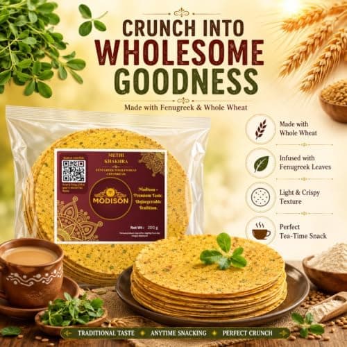 MODISON Methi Khakhra Whole Wheat Fenugreek Crispbread Snack 200 g thumbnail 2