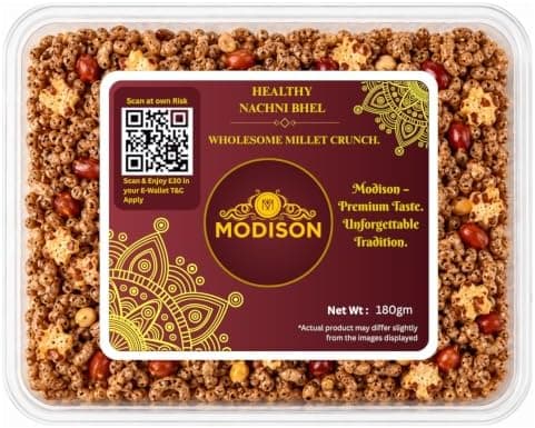 MODISON Healthy Nachni Bhel Indian Namkeen Crispy Ragi Puff 180g thumbnail 1