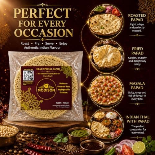 MODISON Urad Special Indian Papad Black Pepper Lentil Wafer 400g thumbnail 6